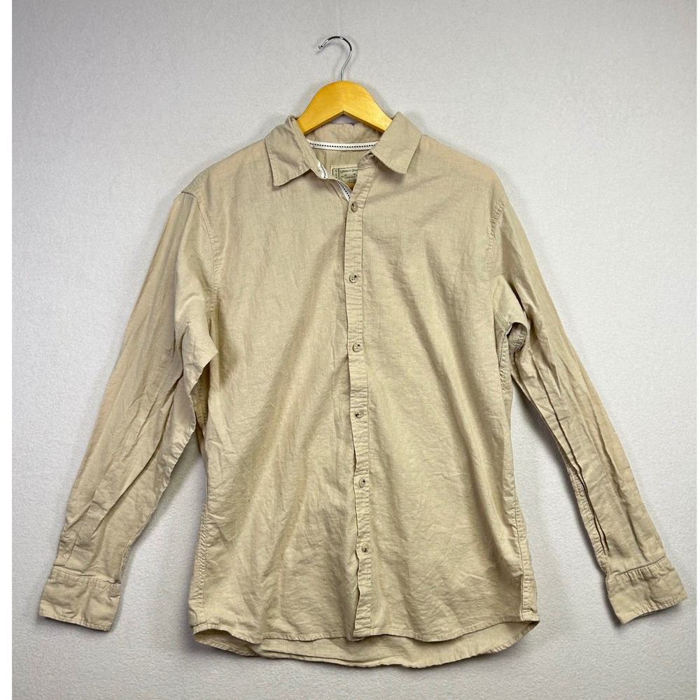 Alexander Julian‎ Tan Linen Cotton Blend Long Sleeve Button Up Shirt Men's L